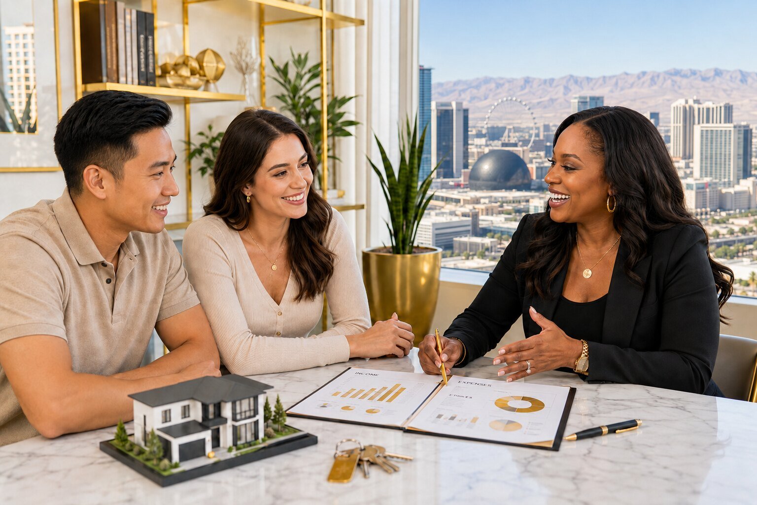 Real estate owners reviewing financial information
